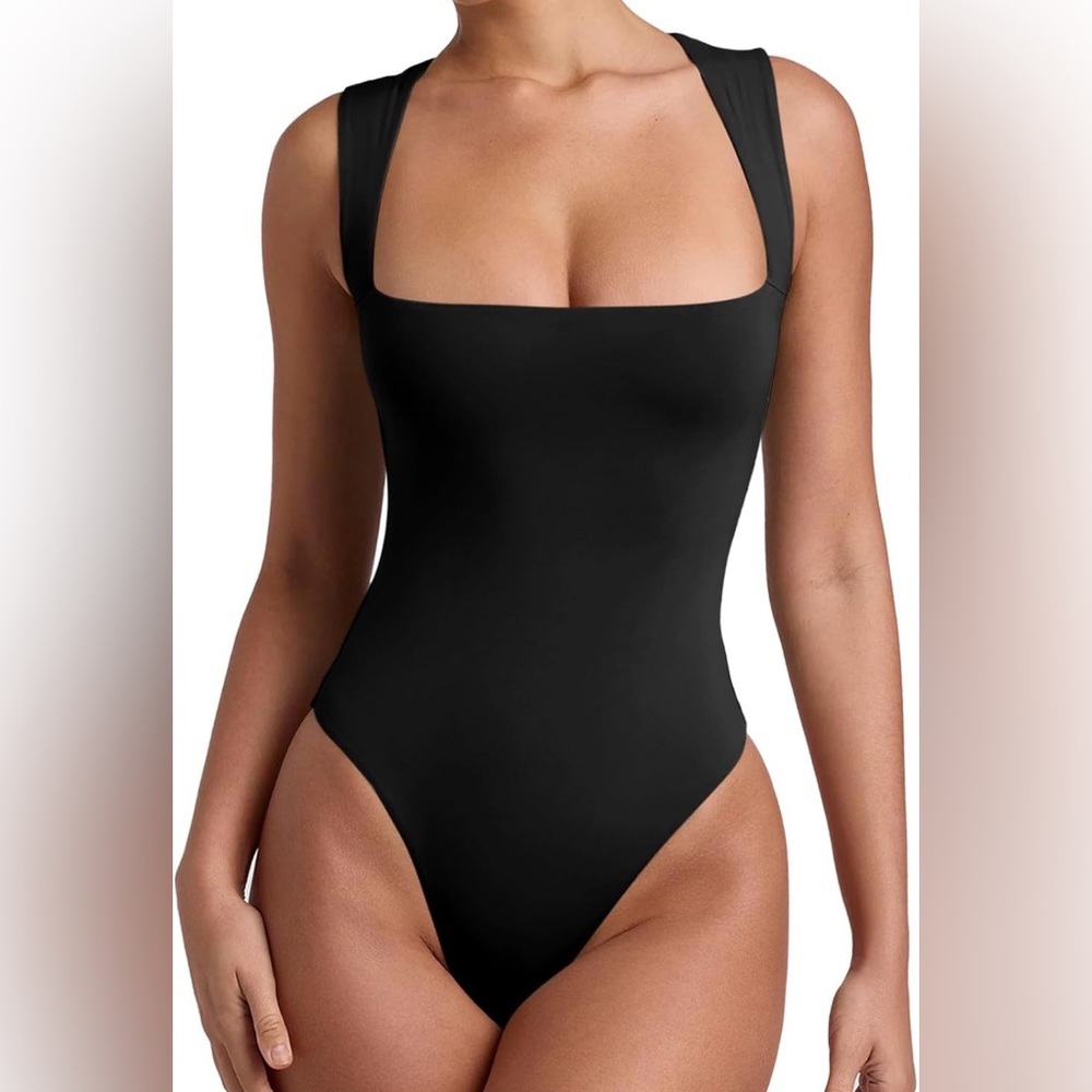 REORIA‎ Sexy Sleeveless Square Neck Double Lined Basic Bodysuit Tank Tops New M